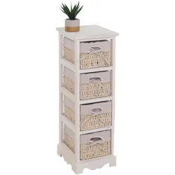 Regal Kommode mit 4 Korbschubladen 74x25x28cm, Shabby-Look, Vintage ~ weiß