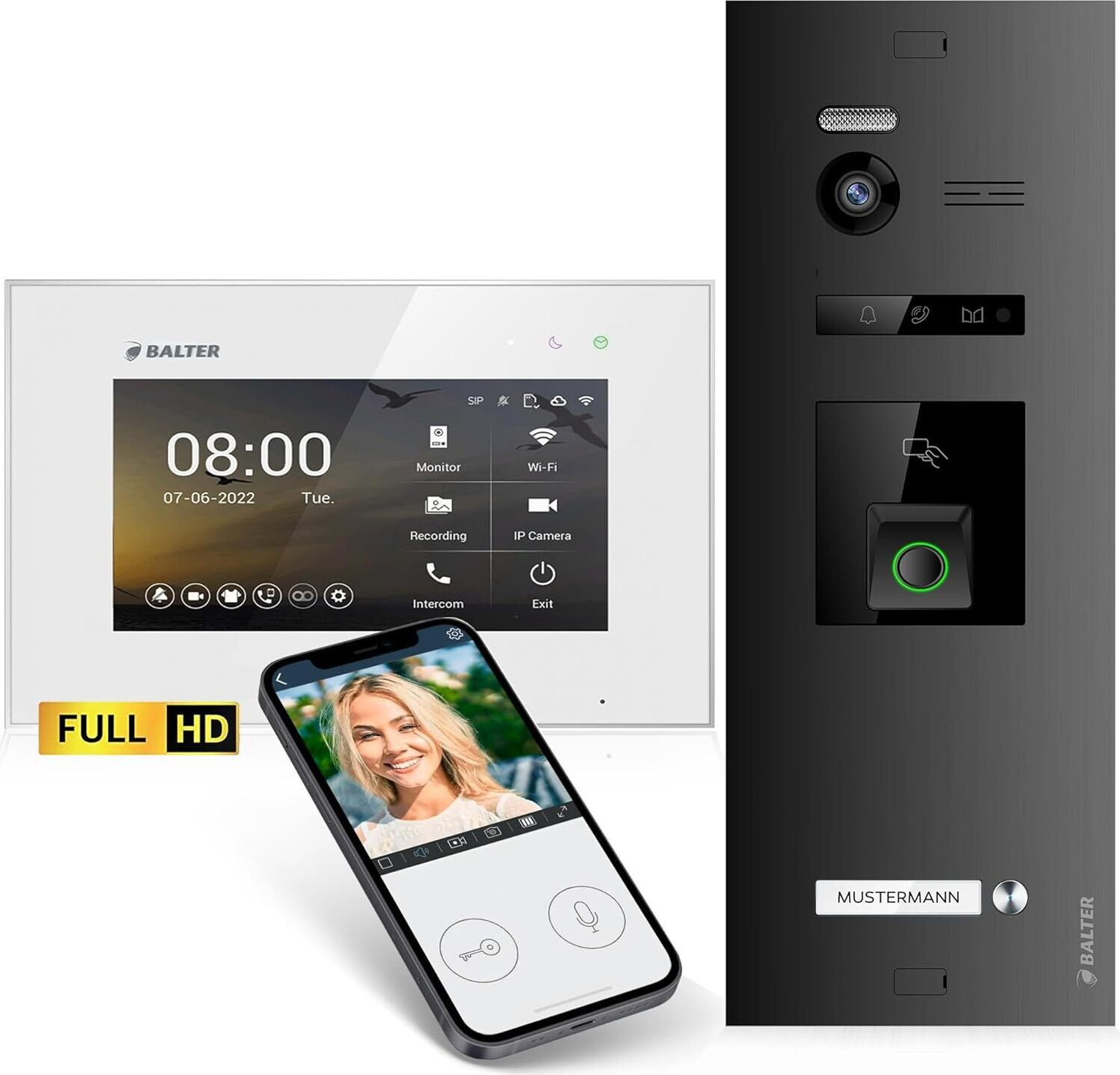 Balter EVO HD Fingerprint videodeurbel met vingerafdrukscanner, RFID-technologie en smartphone-app inclusief monitor
