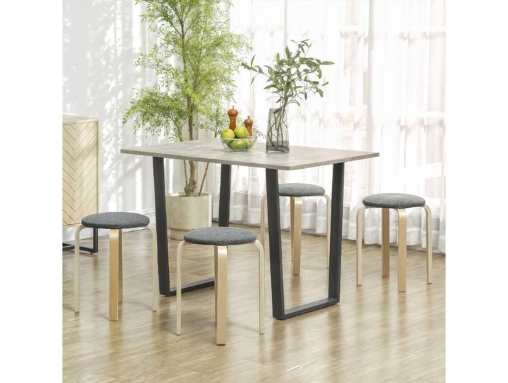 HOMCOM Tabourets Ronds Empilables Assise Rembourrée Gris (x4)