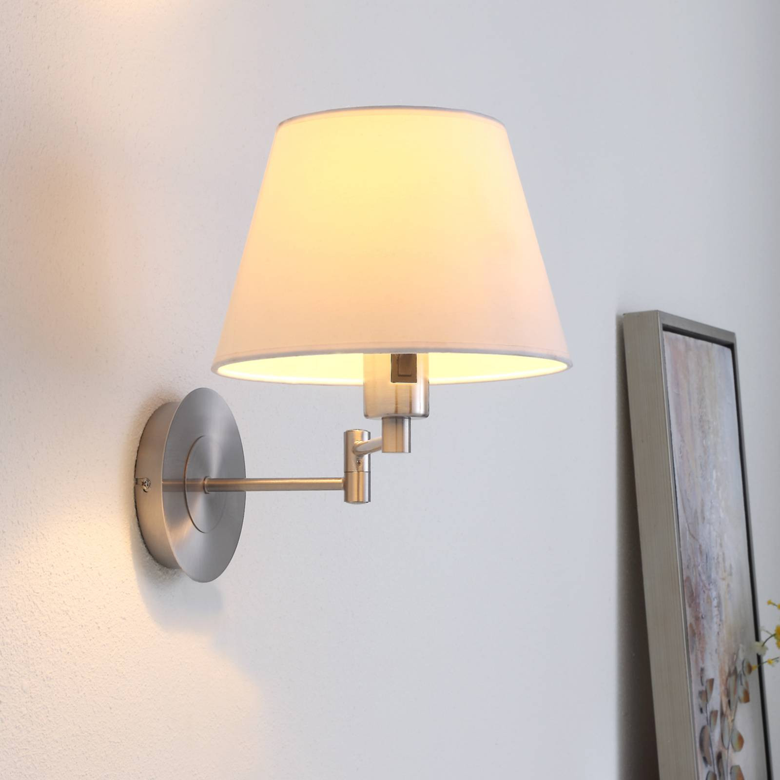 Lindby Wandlamp Pola - Grijs/Zilver - Aluminium en Textiel - Dimbaar