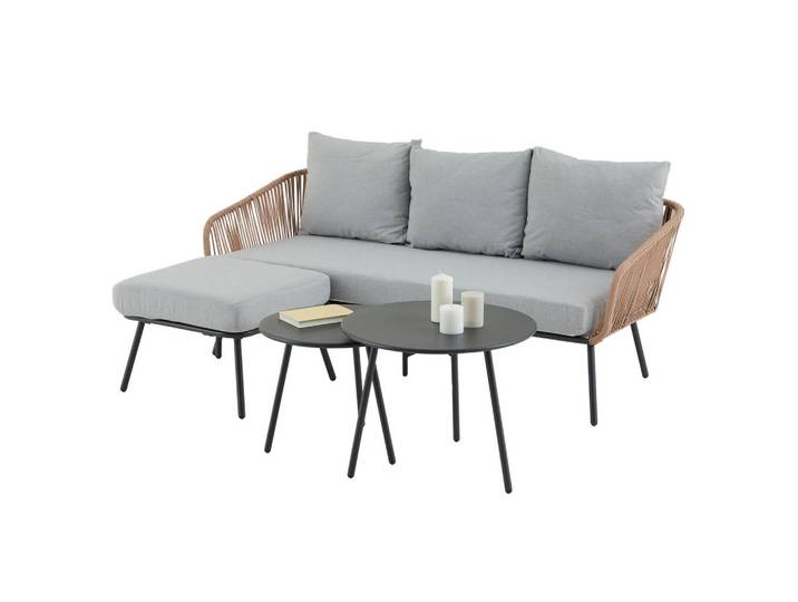 Idimex Gartenlounge Mykonos 4er Set braun, schwarz, hellgrau, Grau, Braun, Metall, Mode, Gartenmöbel, Gartengarnituren, Gartenmöbel-Sets