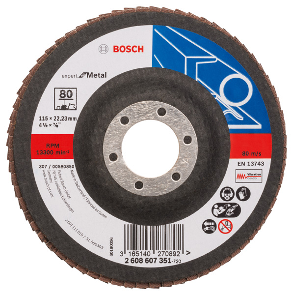 Bosch Fächerschleifscheibe X551 Expert for Metal, gerade, 115 mm, 80, Glasgewebe 2608607351