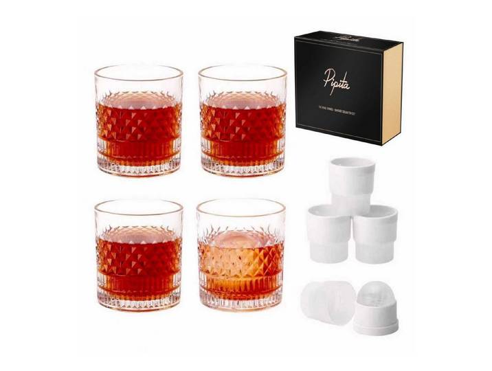 LuxusKollektion Whiskyglas Whiskyglas-Set mit 4 Eiskugelformen Kristall 335ml, Glas