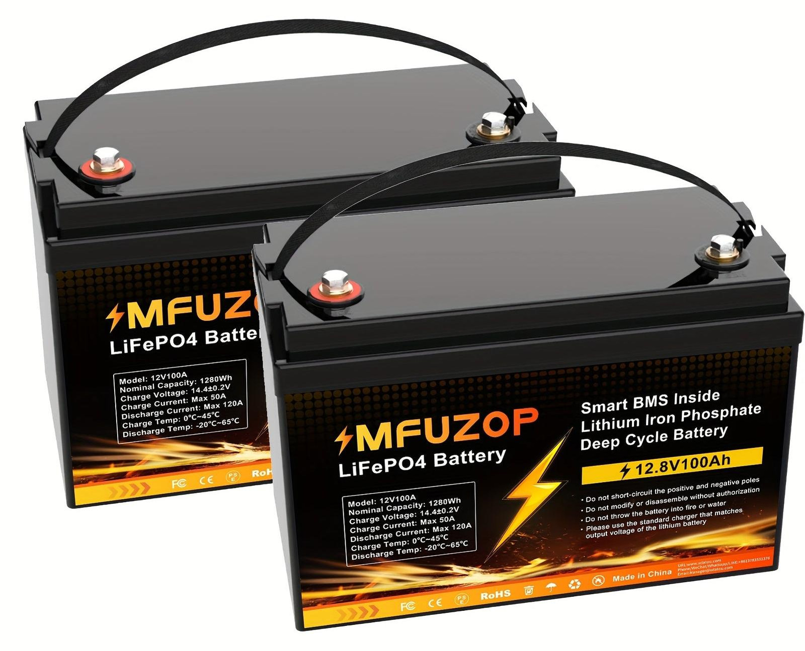Selius LiFePO4 Accu Lithium-ijzerfosfaat Batterij - 2 Stuks - 12.8V 100Ah