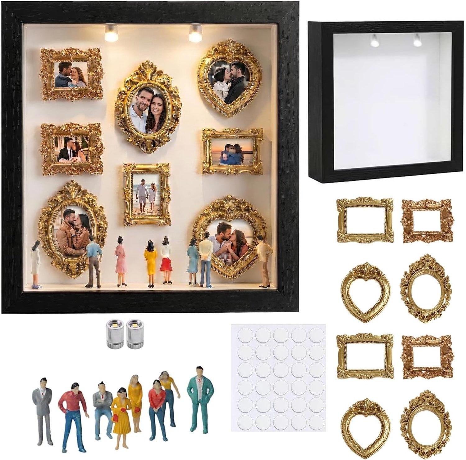 Mini Museum Silhouette Box met LED Verlichting en 8 Gouden Mini Lijsten voor Decoratie