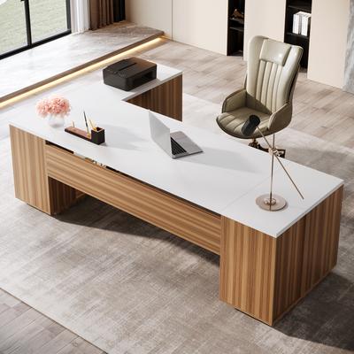 1Easylife 86'' L-Shaped Corner Executive Desk with File Drawers for Home Office