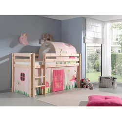 Vipack Spielbett Pino, Kiefer massiv natur mit Vorhang und Tunnel - Dessin Spring