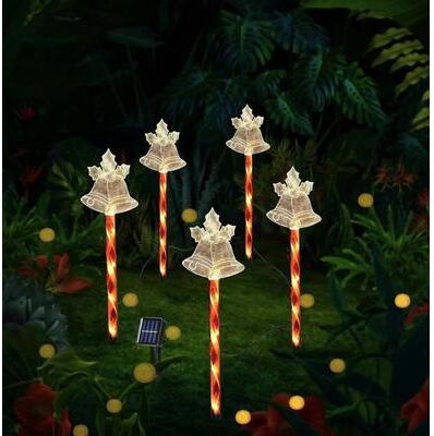 Multicon Wholesale Hub Red Tube LED Solar Pentagram , Outdoor Waterproof Lawn Light, Snowflake Christmas Tree Bell Courtyard Decoration small Bell