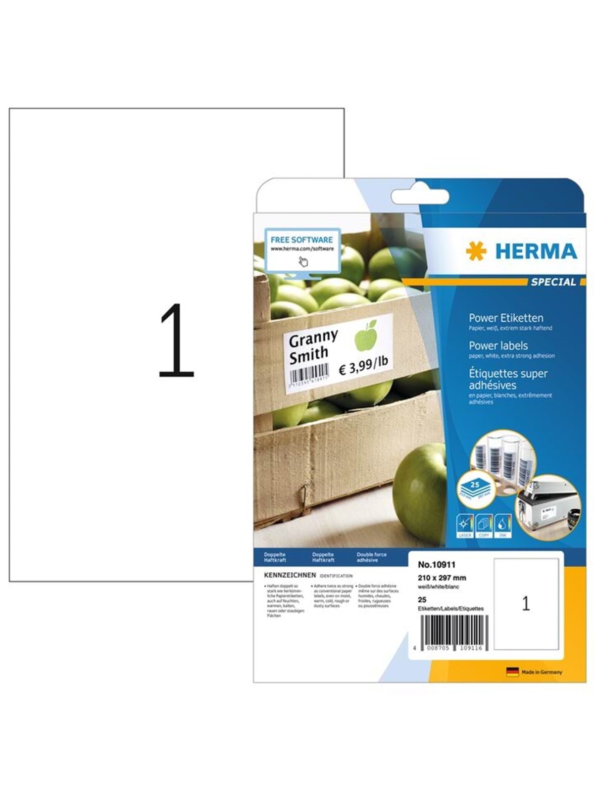 HERMA Power-Etiketten A4, 210 x 297 mm, weiß, extrem stark haftend, aus Papier