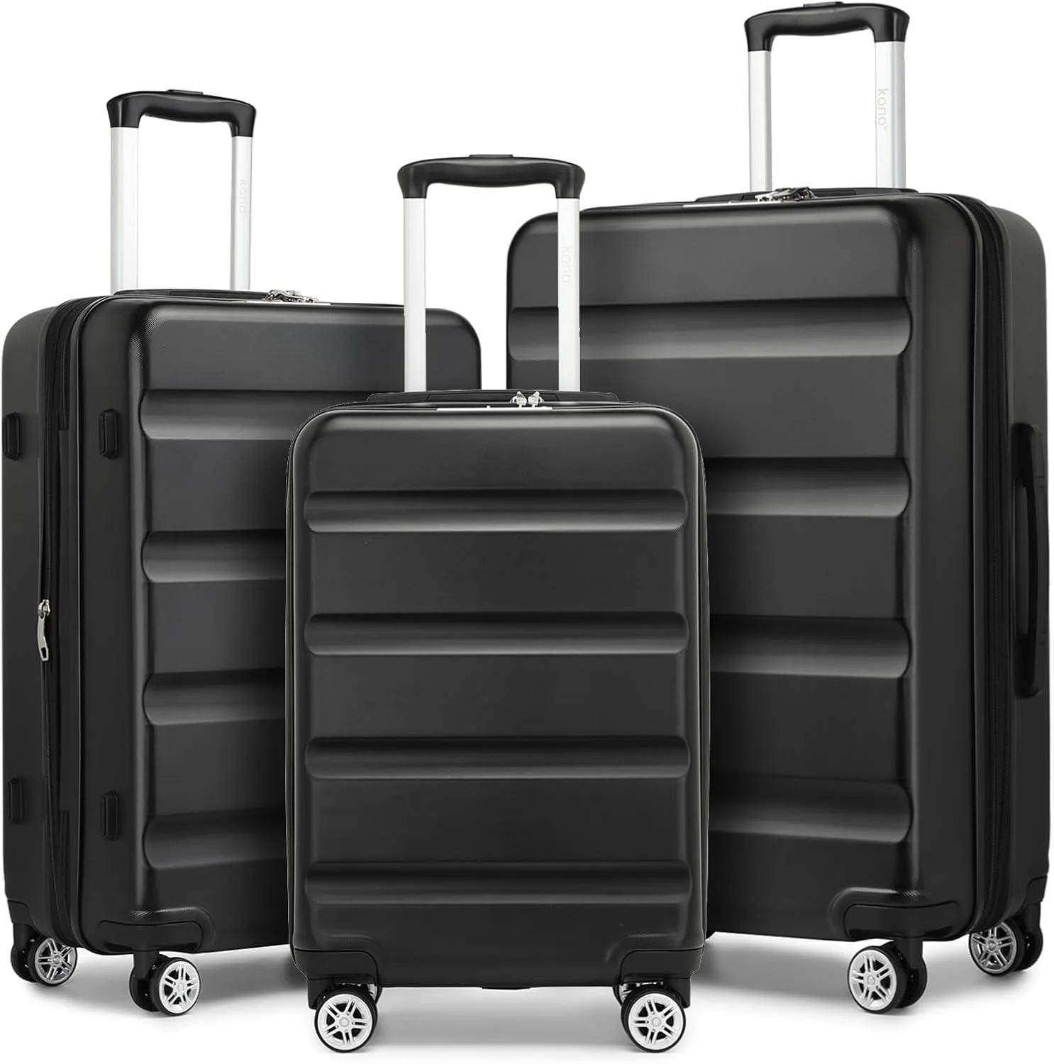 Kofferset - 3-teilig - 48/61/71 cm - Erweiterbar - Hartschale aus ABS+PC - TSA-Schloss - 4 Spinner-Rollen - Schwarz