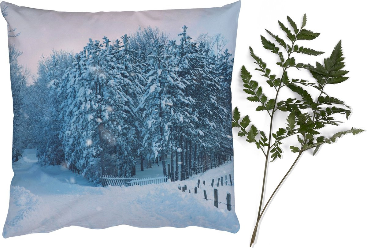 PillowMonkey Sierkussen Bos Sneeuw Winter Kerstdecoratie 60x60 cm