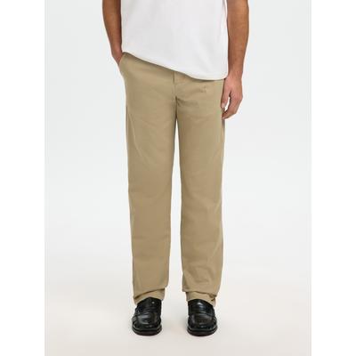 Chinos SELECTED "SLM196-STRAIGHT MILES TWILL PANT NOOS", Herren, Gr. 33, Länge 34, beige (greige), Web, Obermaterial: 91% Baumwolle, 6% Elastomultiester, 3% Elasthan, unifarben, straight fit lang, Hosen, Baumwollmischung, straight fit