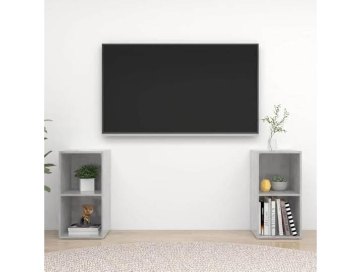 HEFZGDB TV-Schrank 2 Stück Betongrau 72x35x36,5 cm Holzwerkstoff mit 2 Fächern für Multimedia-Geräte, viel Stauraum, horizontal oder vertikal aufstellbar, praktisches Design