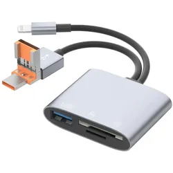 PowerGuard DualHeadConnect USB-C/USB-A Lightning to USB Photo SD Card Adapter (USB-A, Lightning, USB-C), USB Adapter, Grau, Schwarz