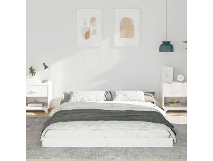 KTHLBRH Bett aus massiver Kiefer weiß 150 x 200 cm Plattform ohne Kopfteil, modernes Design, robuste Basis, einfache Wartung