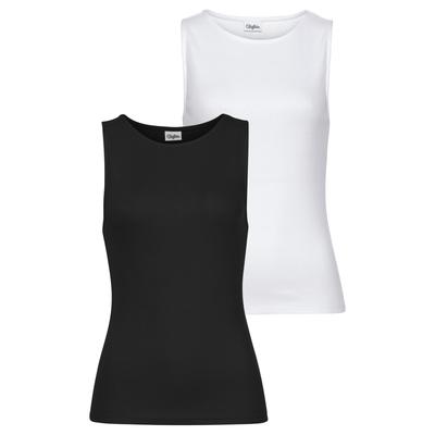 Tanktop BUFFALO "aus weicher Rippware, Baumwolle", Damen, Gr. 32/34, schwarz (weiß,, schwarz), Rippware, Obermaterial: 95% Baumwolle, 5% Elasthan, unifarben, Basic, figurbetont hüftlang, Rundhals, Tops Tanktop, schlichtes Tanktop, vielseitige Basic...
