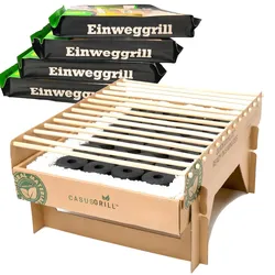 BURI 2x Öko Einweggrill Einmalgrill Nachhaltig - Bio Einmal Grill rauchfrei 31 x 23,5cm Bambus Kohle und Grillrost, natürlichen Materialien