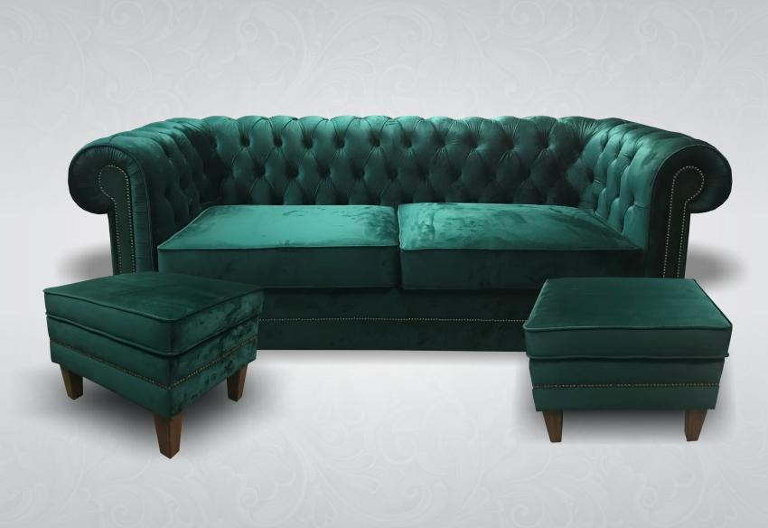 Chesterfield 3-Zits XXL Ledersofa met bijpassende hocker
