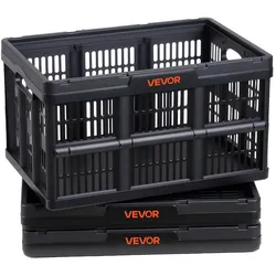 VEVOR Klappbox 45 L 3er-Pack, Faltbare Aufbewahrungsboxen aus Kunststoff, Stapelbare Klappkörbe mit Griffen, Tragkraft 15 kg pro Box, Klappkiste, Ideal für Haushaltsorganisation, Schwarz
