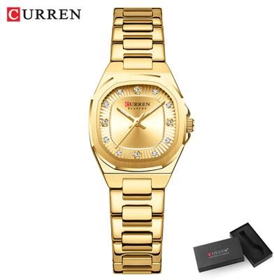 Fabled Fashion Studio Curren Gold Women Watch Diamond Accents Stainless Steel golden Box
