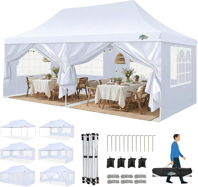 Faltpavillon 3X6, Pavillon 3x6m Wasserdicht Stabil Winterfest, Faltbar Partyzelt mit 6 Seitenwänden & 4 Sandsack Pop up Gartenpavillon Anti-UV für Hochzeiten, Freien, Weiß
