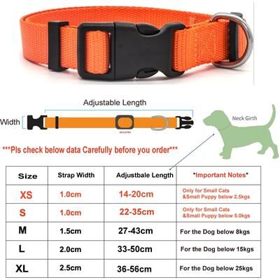 Uplift Treasures Adjustable Nylon Pet Collar For Dogs And Cats collar orange s 8.6613.78 In Smaller