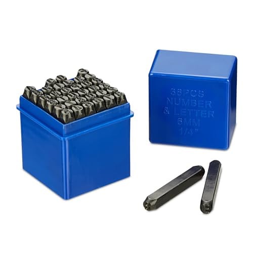 Relaxdays Slagletters set, 36-delig, 6 mm, voor leer en metaal, zwart en blauw