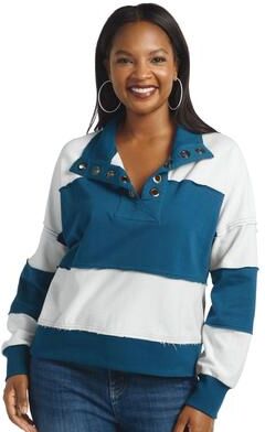 Masseys Distressed Rugby Pullover (Size 3X) Blue Opal/White, Cotton