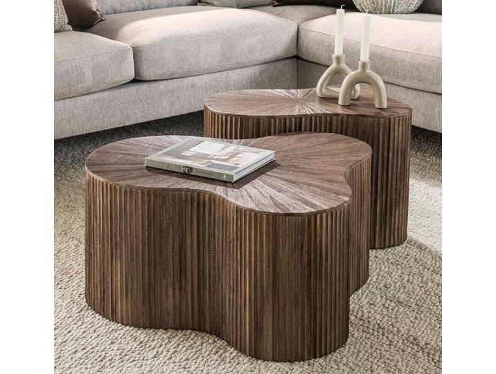 Furnhaus Couchtisch Set Luck, 2-teilig, Teakholz massiv, Espresso (Wohnzimmertisch Ensemble Luck aus Teakholz in Espresso, 2-St., Beistelltisch Kombination), Massivholz, modernes Design, organisch geformt