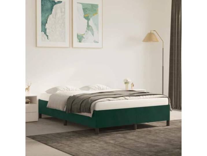 Samtbezug Stabil Stützbeine Schlafzimmer Bettgestell Grün 140x200 cm Bettgestell ohne Matratze Dunkelgrün 140x200 cm Samt mit Kopfteil Stabile Konstruktion Holzlatten Modernes Polsterbett