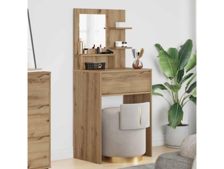 Schminktisch für Schlafzimmer, Eichenholz, handgefertigt Holzwerkzeug, kugelgelagerte Schubladen, moderner Stil, rechteckiges Profil, für den täglichen Gebrauch