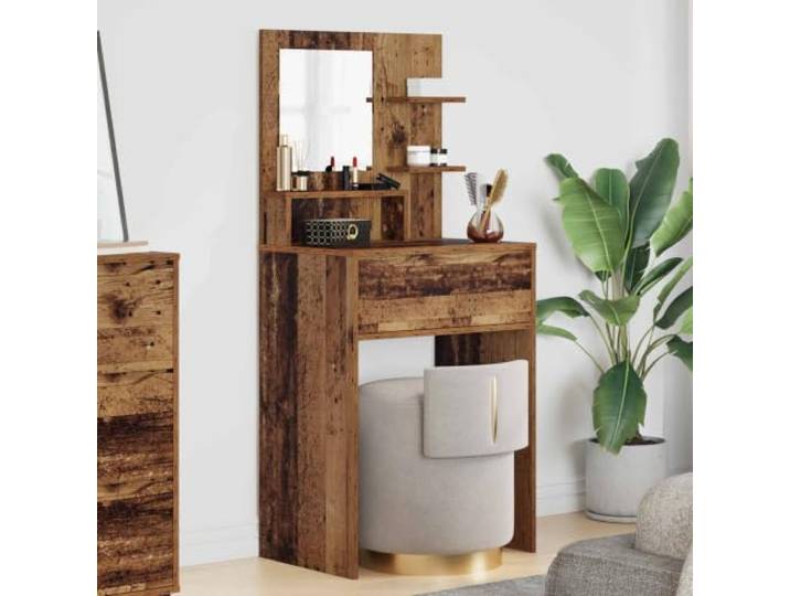 Schminktisch für Schlafzimmer aus Holz Platzsparendes rechteckiges Format, kugelgelagerte Ablagen und Schubladen, moderner Stil