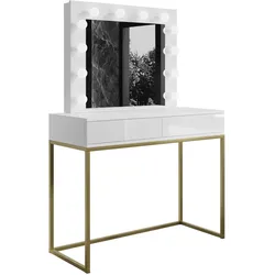 SCHMINKTISCH BLANCO GOLD mit Spiegel und Beleuchtung Weiß PUSH OPEN