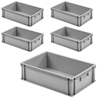 BRB 5x Eurobehälter mit 2 Griffleisten, 600x400x175 mm, grau