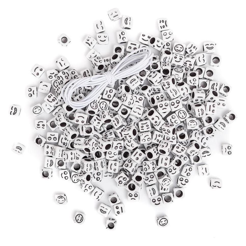 DP Craft Schwarze Emoticon-Perlen auf weisser Basis, 40 g (47593845)