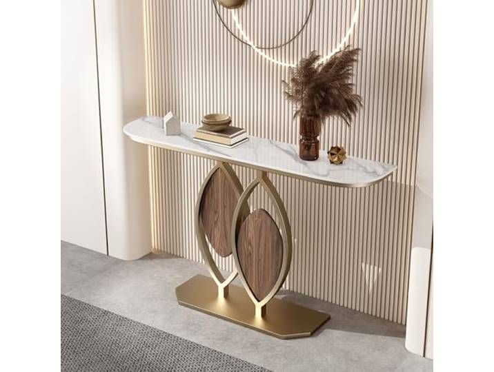FREUPGU Konsolentisch, Konsolentisch Schmal, Eingangsbereich Deko Tisch, Mit Metallgestell, Moderner Eingangstisch, für Wohnzimmer, Schlafzimmer, Eingangshalle, Flur(Gold B,80cm/31.5in)