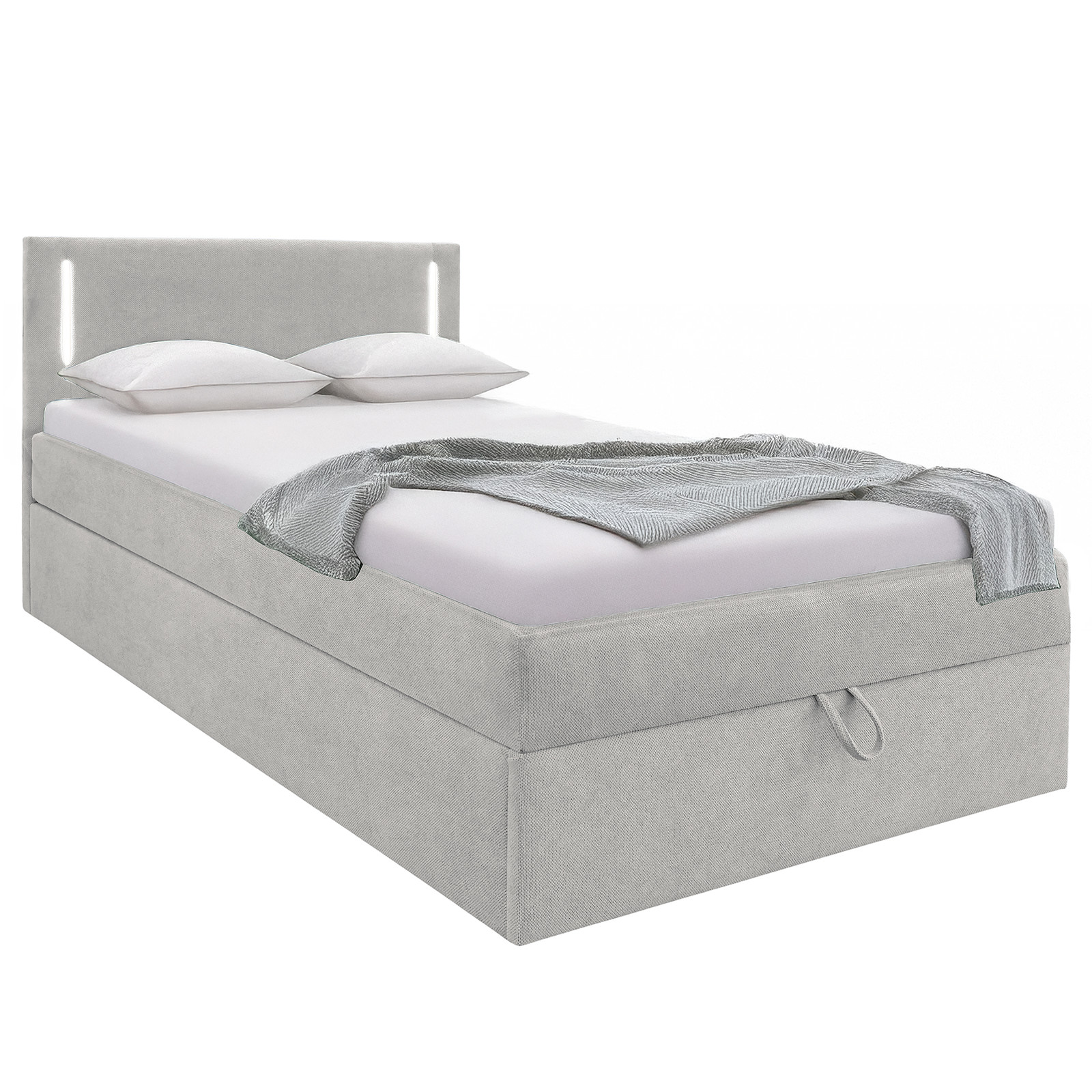 home24 Kalsare Bed met verlichting, grijs, Structuurstof, 90 x 200 cm