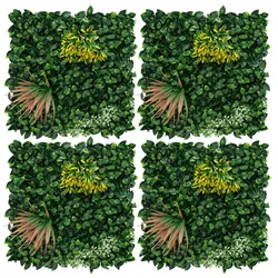 KÜNSTLICHE PFLANZENWAND 4er Set 50x50 cm Kunstpflanzen Wand Innen Aussen Grün Copper Leaf