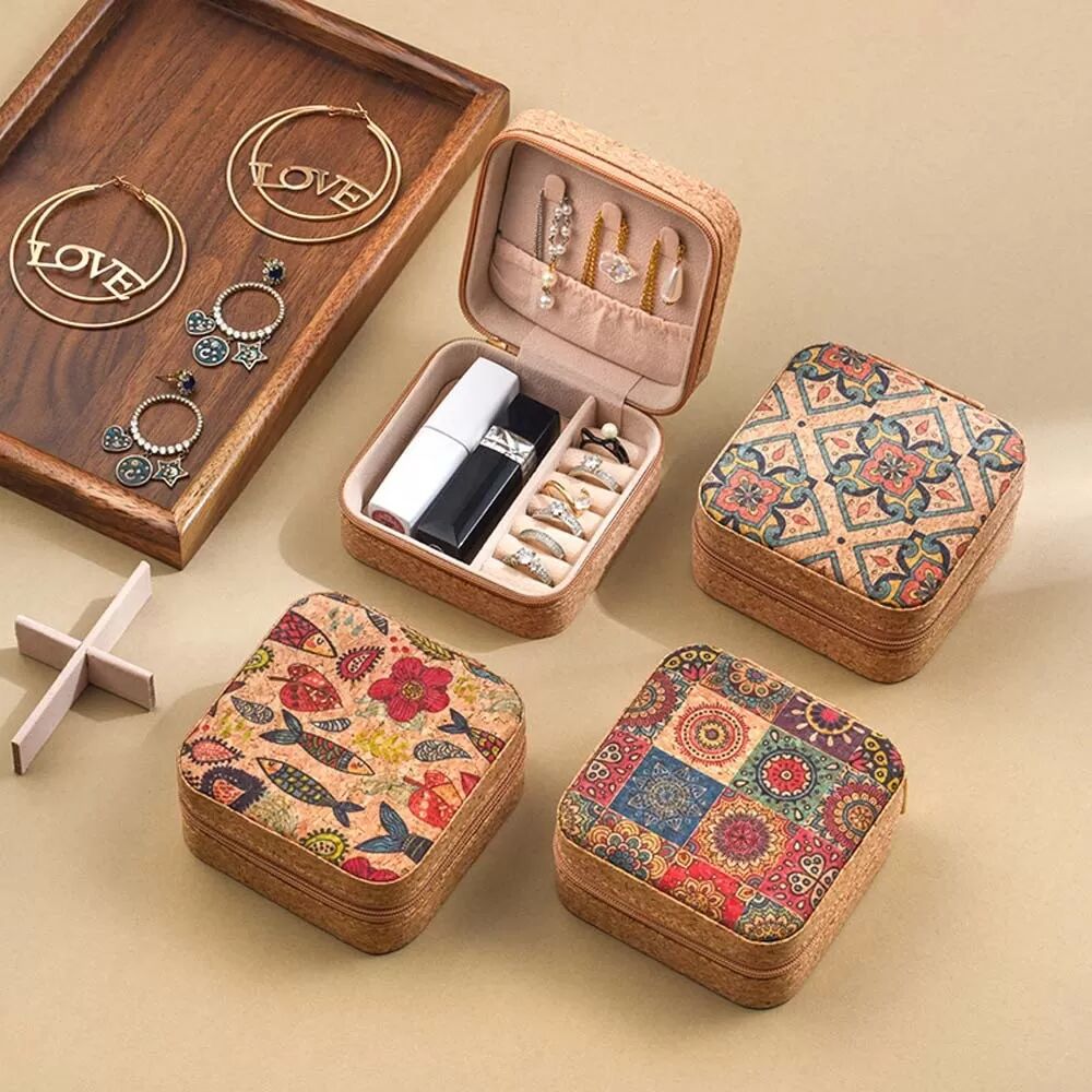 INF Boîte à Bijoux Portable en Liège - Organisateur de Voyage pour Bagues, Boucles d'Oreilles et Colliers
