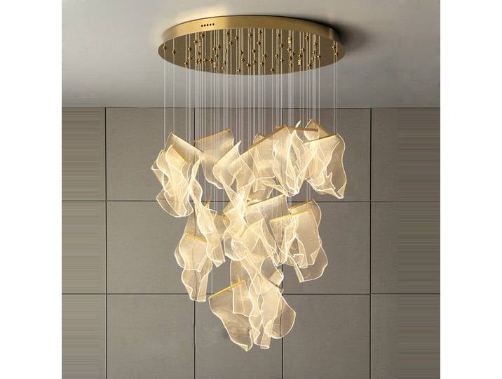 Plafonnier LED suspendu doré en fer et acrylique, design artistique, Luminaire décoratif d'intérieur, idéal pour un Foyer