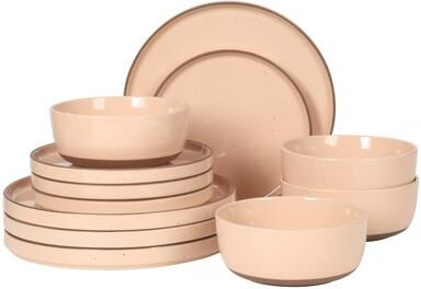 Gibson Elite Northrock Stoneware Dinnerware Set, 16-Piece Service for 4 - Plates & Bowls with Hand-Painted Terracotta Base