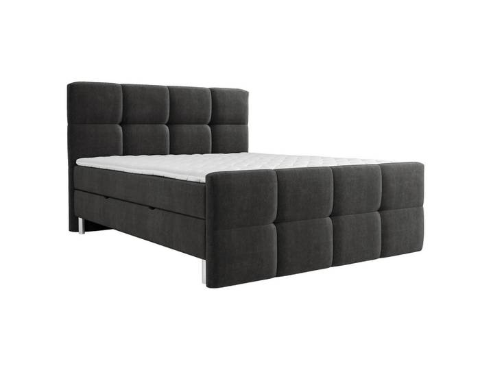 Boxbett, Anthrazit, 140x200 cm, Textil, Bettkasten & Gepolstertes Kopfteil, Modern