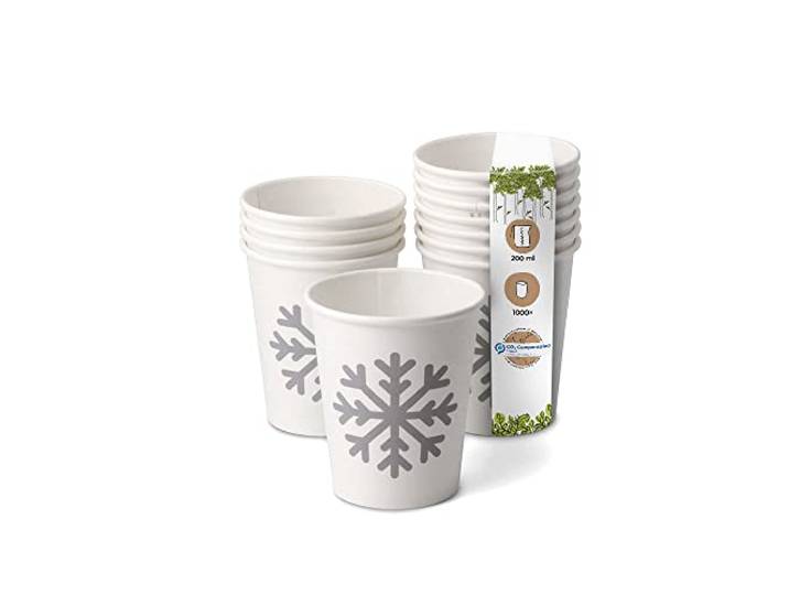 BIOZOYG 1000 Stück weiße Kaffeebecher Pappbecher Wintermotiv 'Schneeflocke' 200ml / 8 oz - umweltfreundlich recycelbar & schön bedruckt - Kaffeebecher to go
