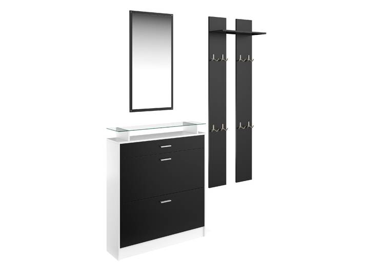 Garderobe Set KASPER 3-teilig schwarz/weiss