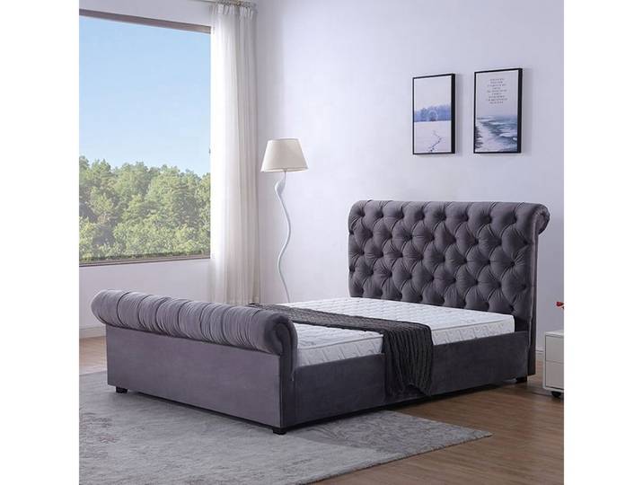 Xlmoebel Polsterbett Samt-Polsterbett im Chesterfield-Stil aus Textil-Leder (Polsterbett, Chesterfield Bett 4062292301643), Hergestellt in Europa