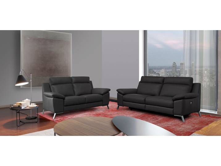 3-Sitzer CALIA ITALIA Roby italienisches Designsofa mit exzellentem Sitzkomfort , grau (grigio scuro), B:214cm H:95cm T:96cm, Sofas, erstklassigem Lederbezug