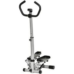 Stepper mit Handgriff Fitness einstellbare Geschwindigkeit Metall ABS Schwarz+Silber