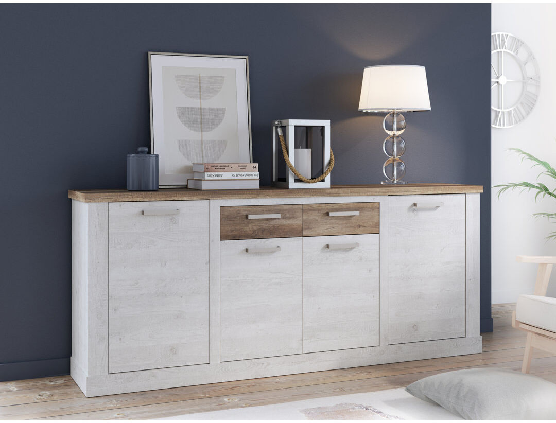 Gracie Oaks Nuzzo 212.9 cm W Sideboard Pinia White 90.3cm H X 212.9cm W X 41.3cm D
