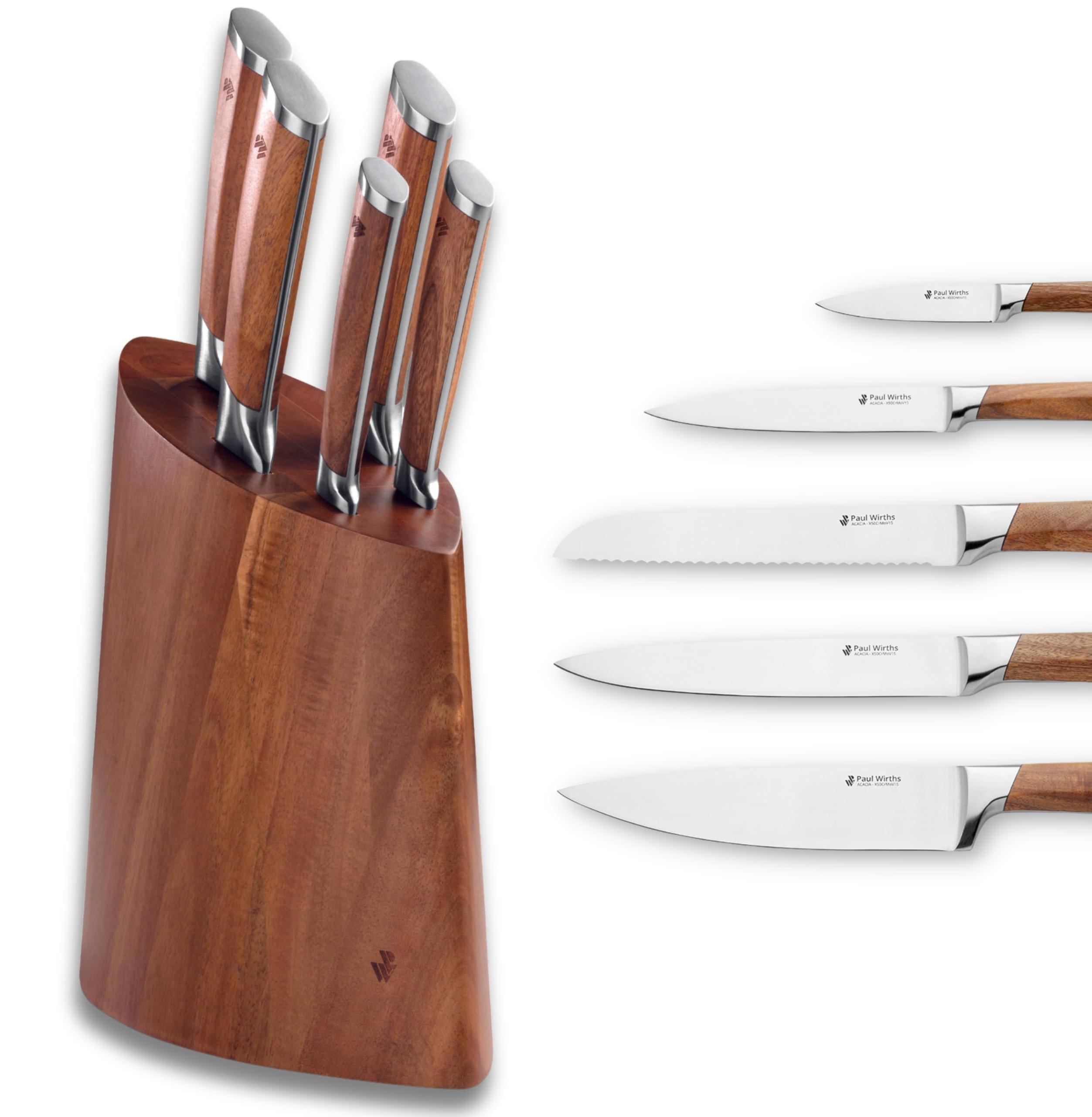 Messerblock Akazie 5-tlg. Brot-, Koch-, Schinken-, Universal-, Spickmesser