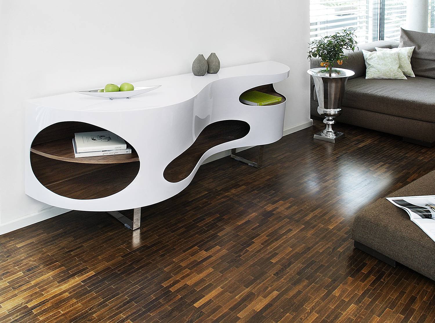 home24 Dressoir Toukley Modern Wit/Walnootlook Hoogglans